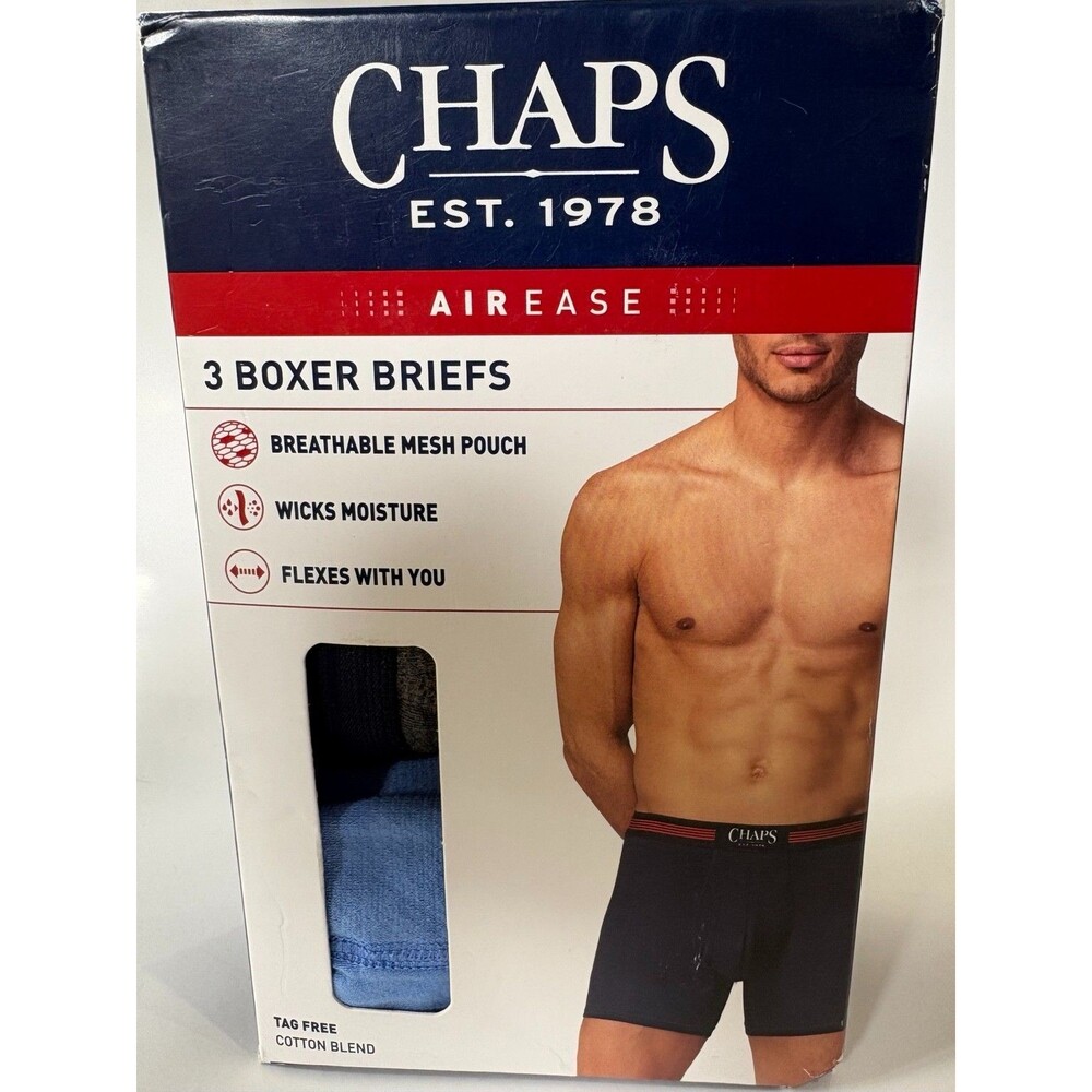 Chaps AirEase Mens XL Boxer Briefs 3 Pack Moisture Wicking Cotton Blend New